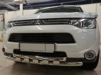 Защита переднего бампера двойная с зубьями для Mitsubishi Outlander 2012+
